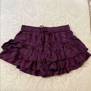 Aerie Burgundy Ruffle Skirt